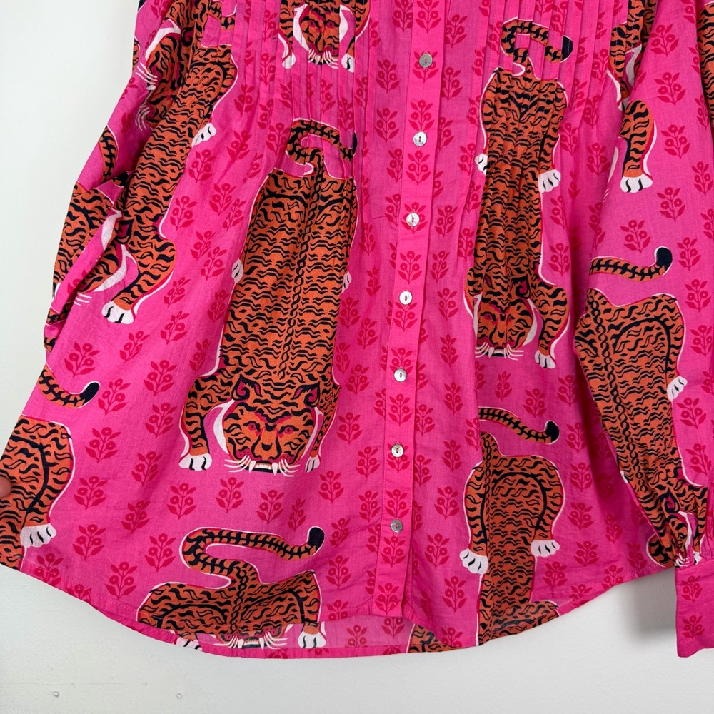 PRINTFRESH On a Whim Cotton Blouse in Neon Rose Siberian Stripes Size XS - Picture 7 of 14